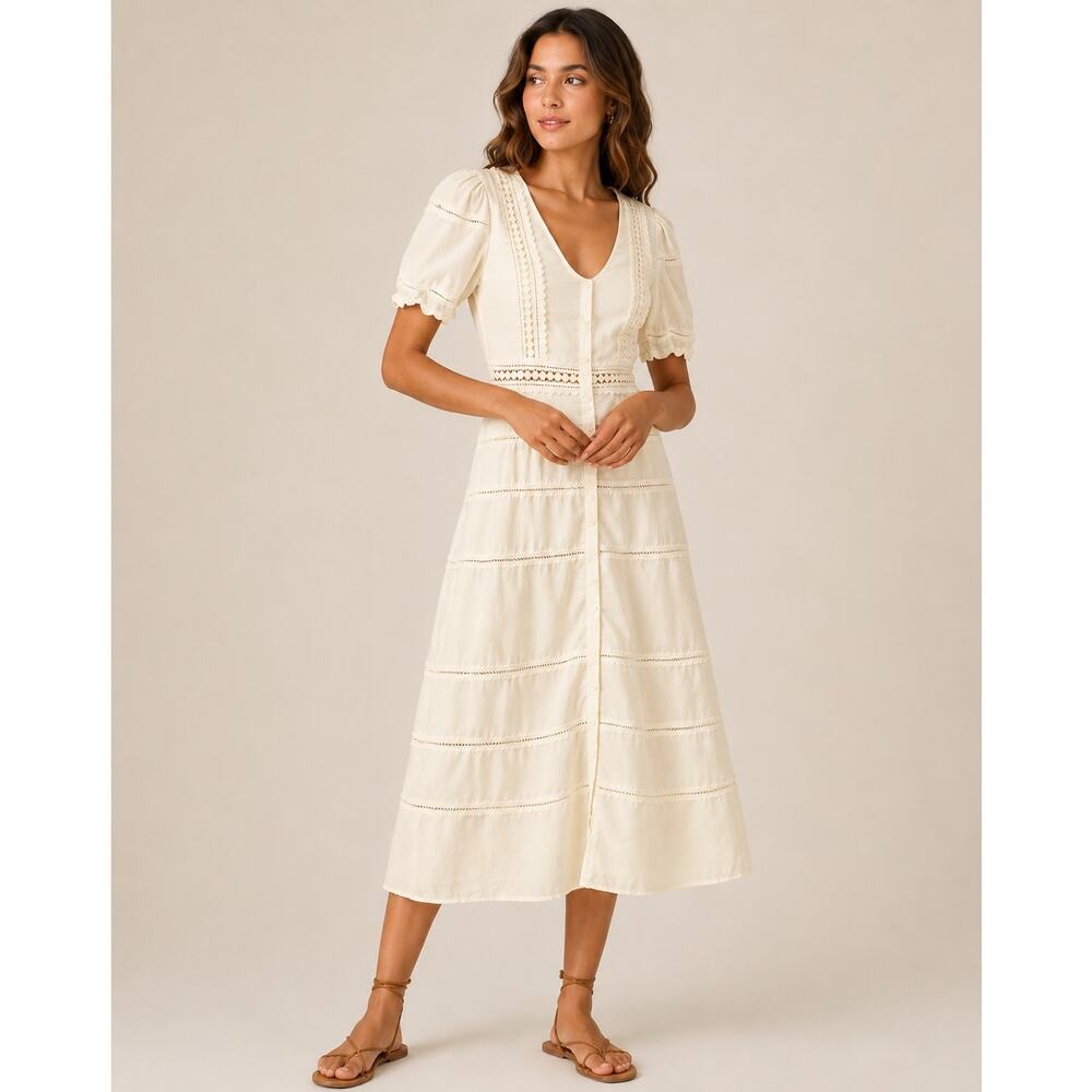 Sweet Baby Jane Ivory Lace Maxi Dress Boho Cottagecore V Neck Size Medium
